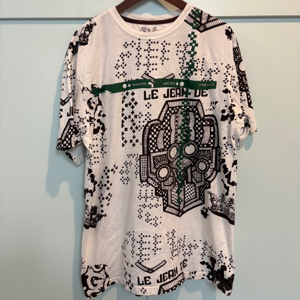 Marithe Francois Girbaud T-Shirt Mens XL White All Over Print Le Jean De Graphic